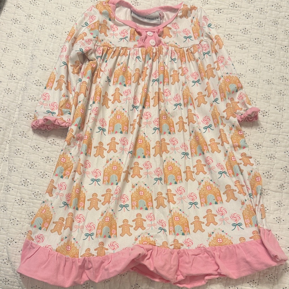 Girls White & Pink Gingerbread Print Nightgown